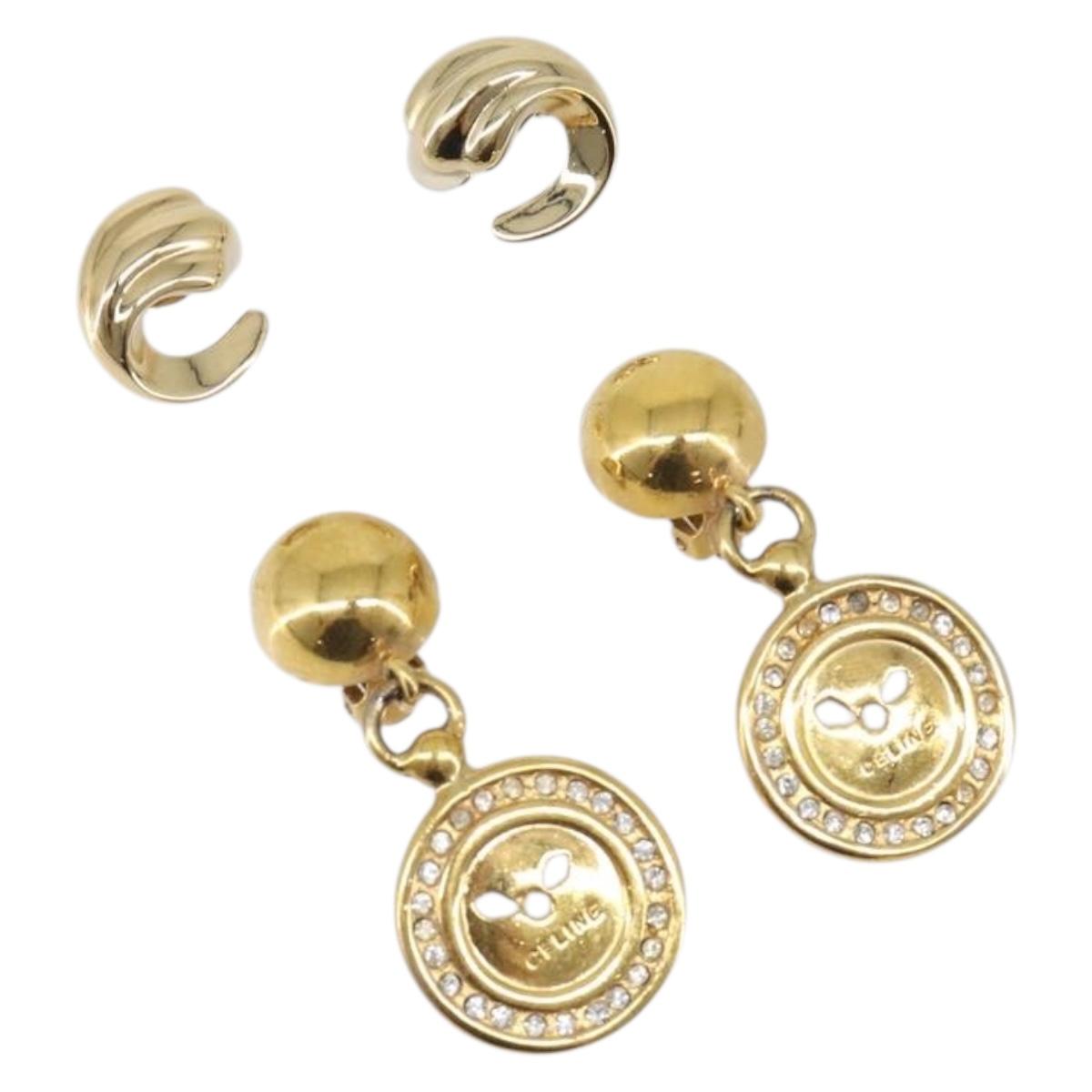 GIVENCHY Celine Earring metal 2 Set Gold Tone Auth ka6049