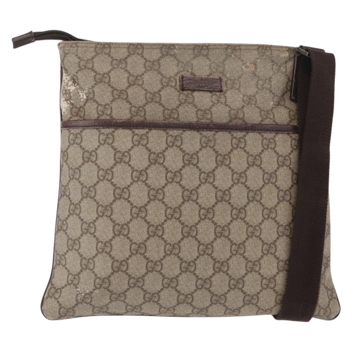 GUCCI GG Supreme Shoulder Bag PVC Beige Silver 141626 Auth ka605