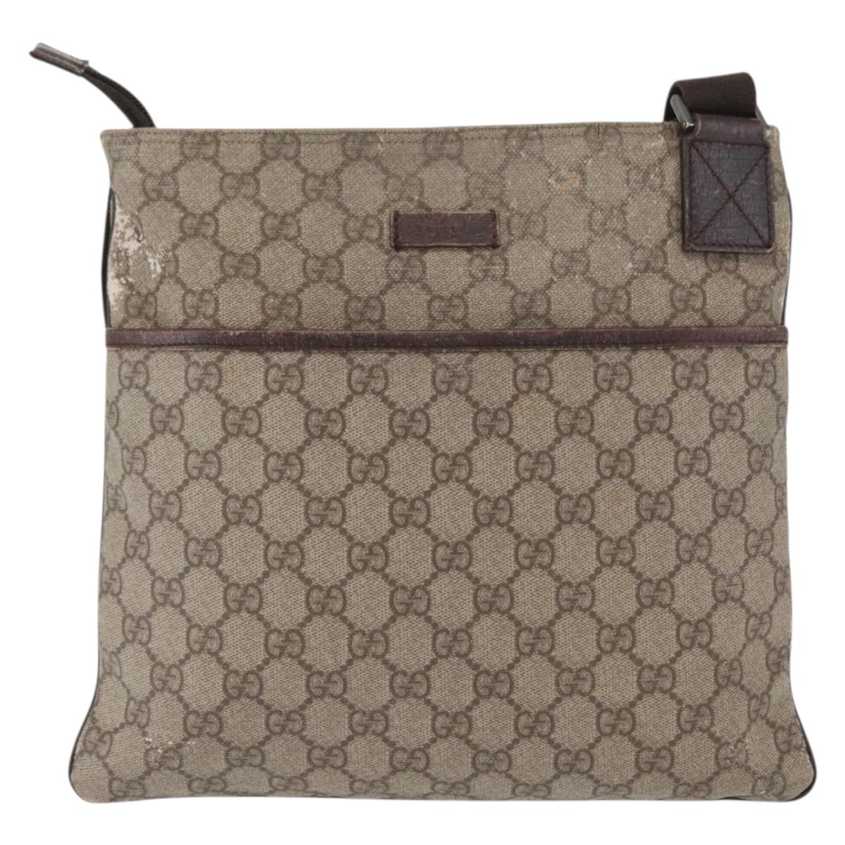 GUCCI GG Supreme Shoulder Bag PVC Beige Silver 141626 Auth ka605