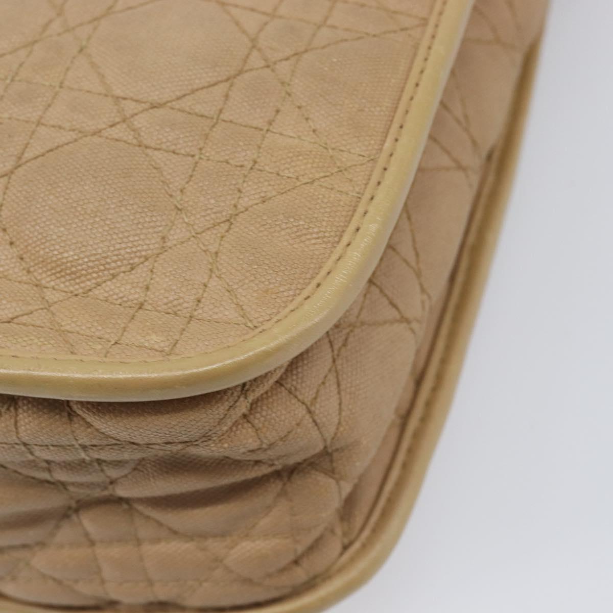 Christian Dior Lady Dior Canage Bag Coated Canvas Beige Gold Auth ka6054