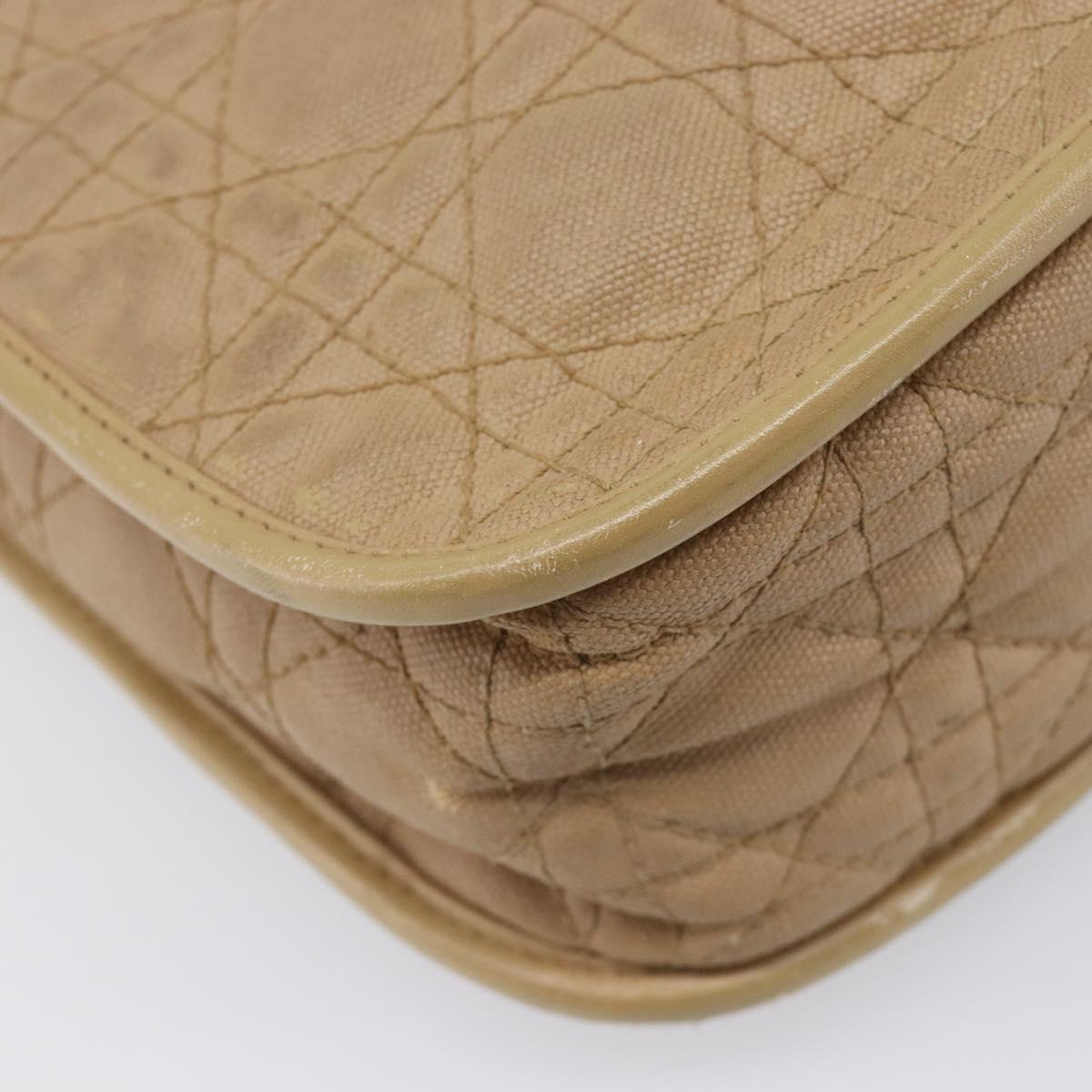 Christian Dior Lady Dior Canage Bag Coated Canvas Beige Gold Auth ka6054