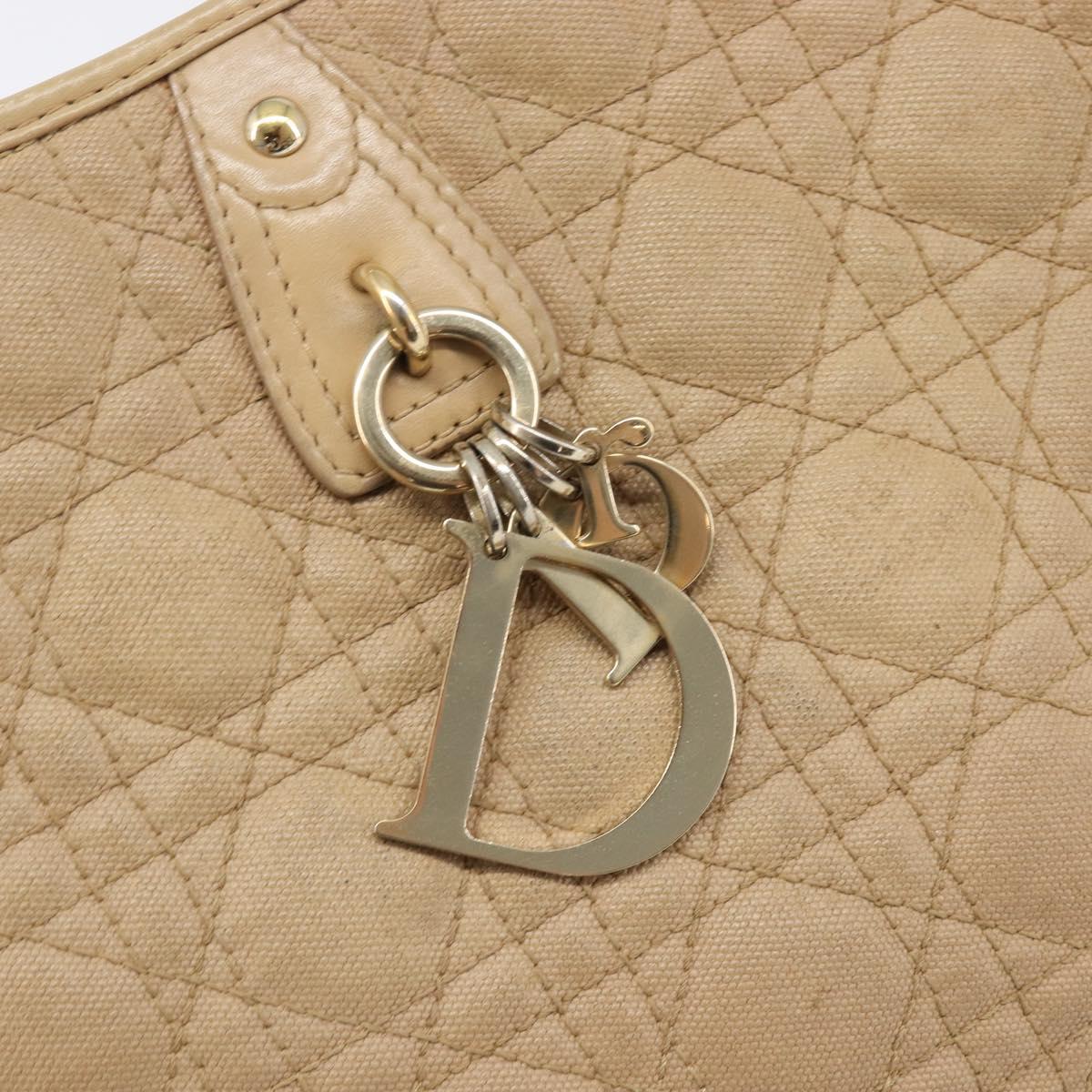 Christian Dior Lady Dior Canage Bag Coated Canvas Beige Gold Auth ka6054