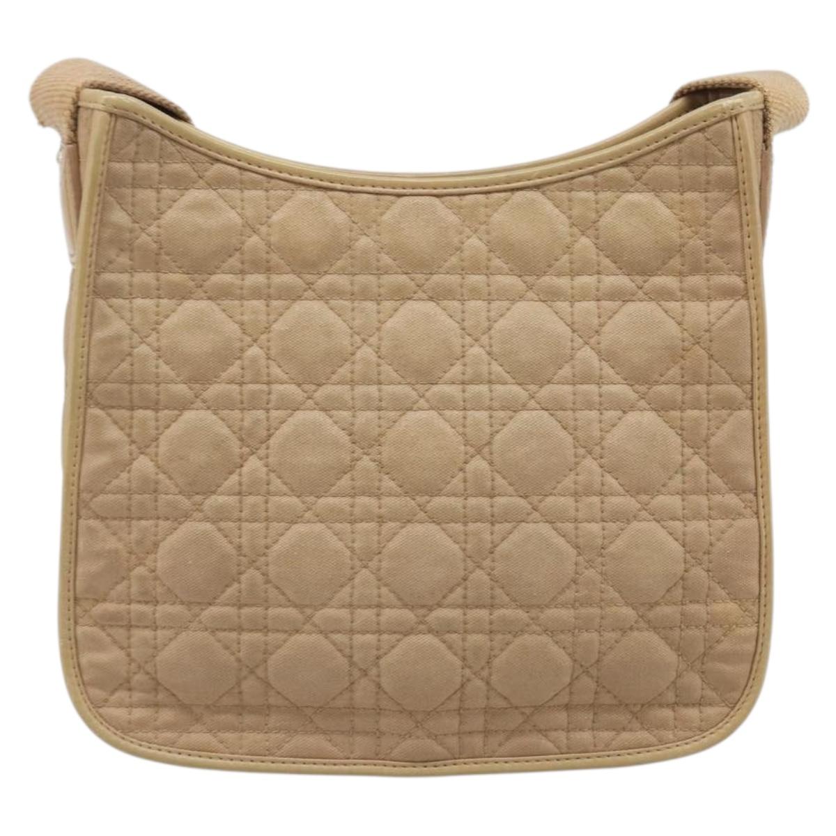Christian Dior Lady Dior Canage Bag Coated Canvas Beige Gold Auth ka6054