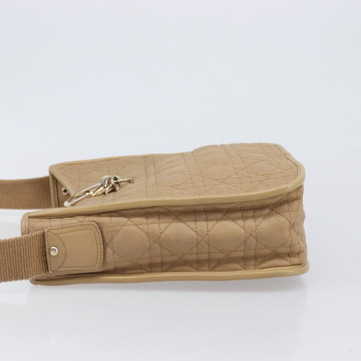 Christian Dior Lady Dior Canage Bag Coated Canvas Beige Gold Auth ka6054