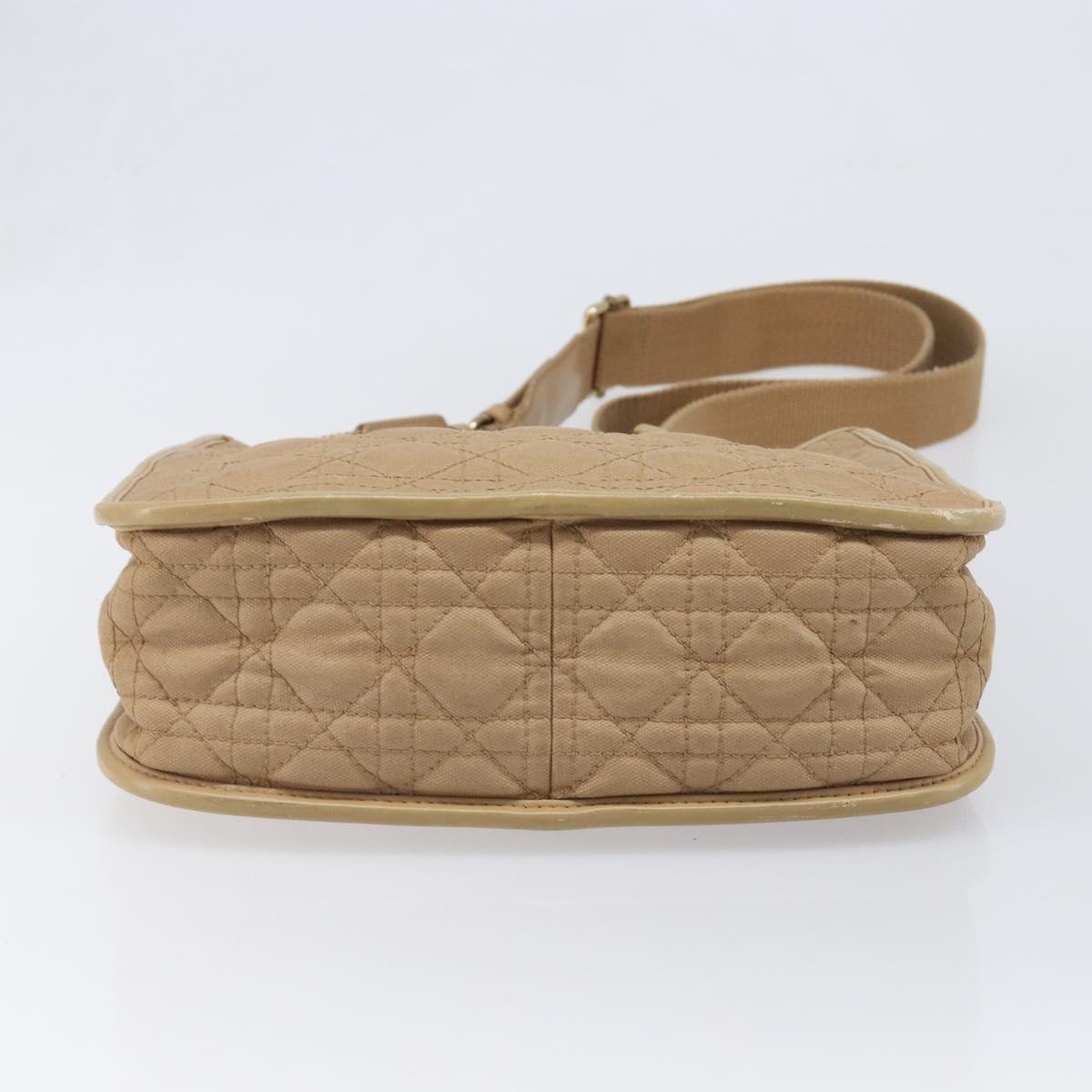 Christian Dior Lady Dior Canage Bag Coated Canvas Beige Gold Auth ka6054