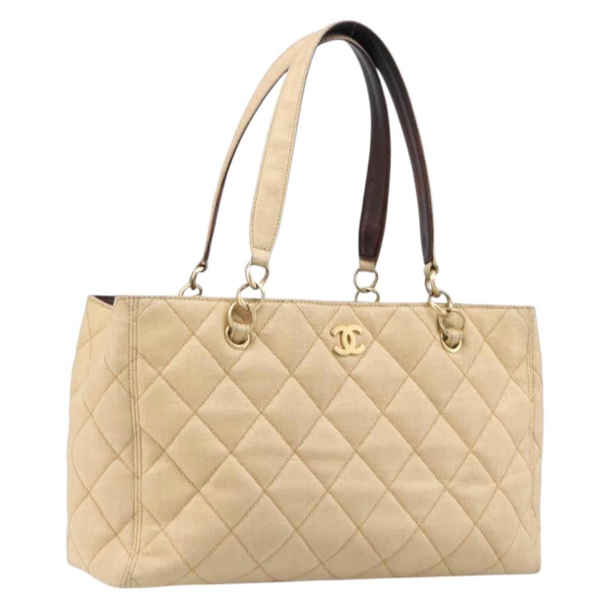 CHANEL Matelasse Tote Bag Raffia Beige Gold CC Auth ka6055A