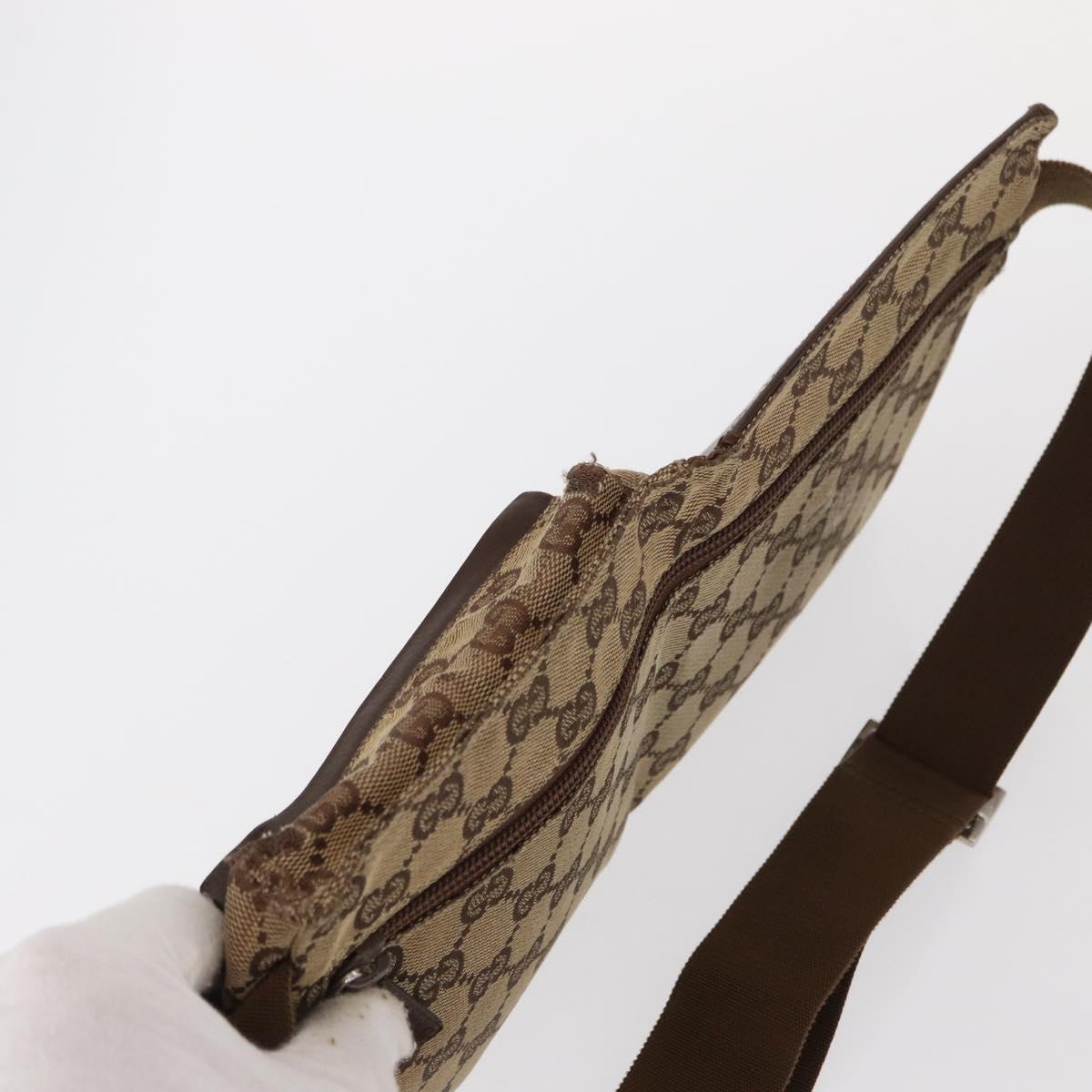 GUCCI GG Canvas Waist Bag Beige Silver 28566 Auth ka606