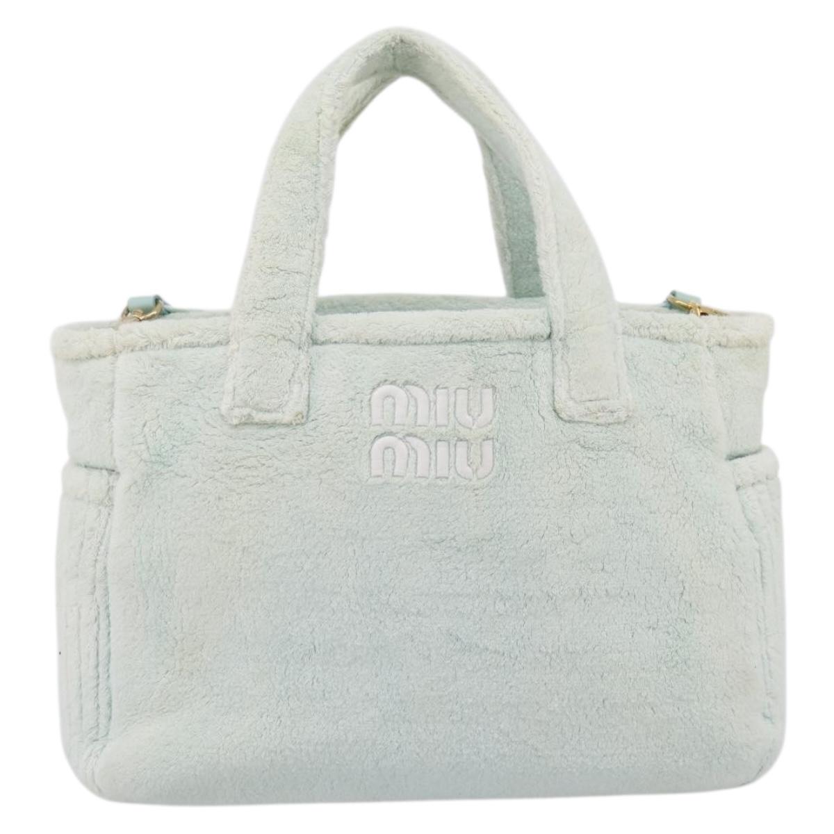 Miu Miu Hand Bag Pile 2way Light Blue Gold Tone Auth ka6060A