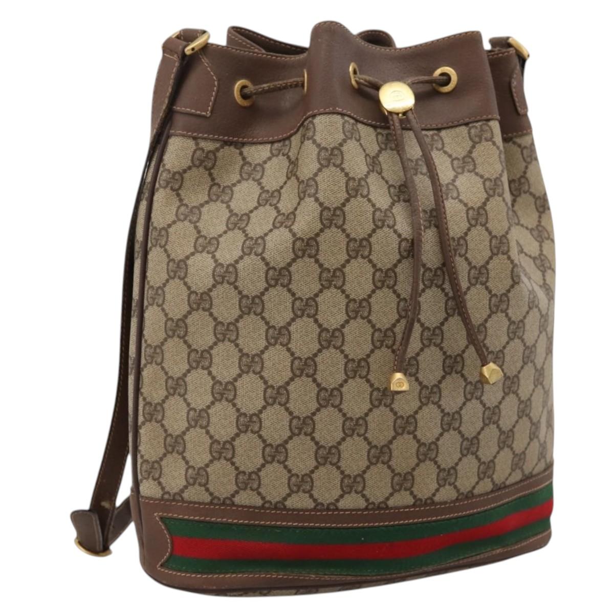 GUCCI GG Supreme Shoulder Bag PVC Beige Gold Tone 164 02 085 Auth ka6061