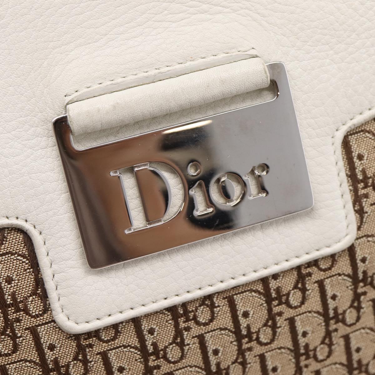 Christian Dior Trotter Canvas Shoulder Bag Beige Silver Auth ka6062A