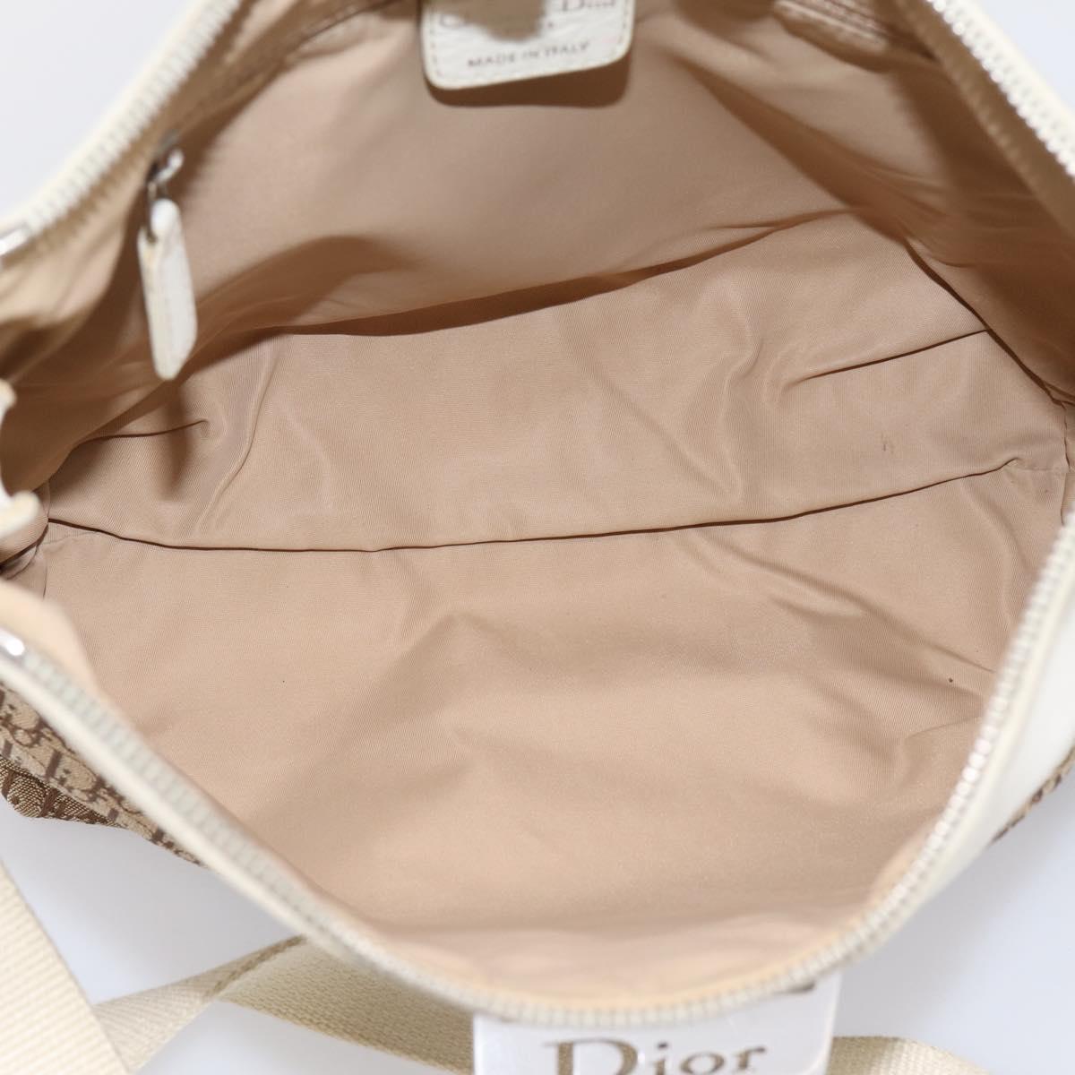 Christian Dior Trotter Canvas Shoulder Bag Beige Silver Auth ka6062A