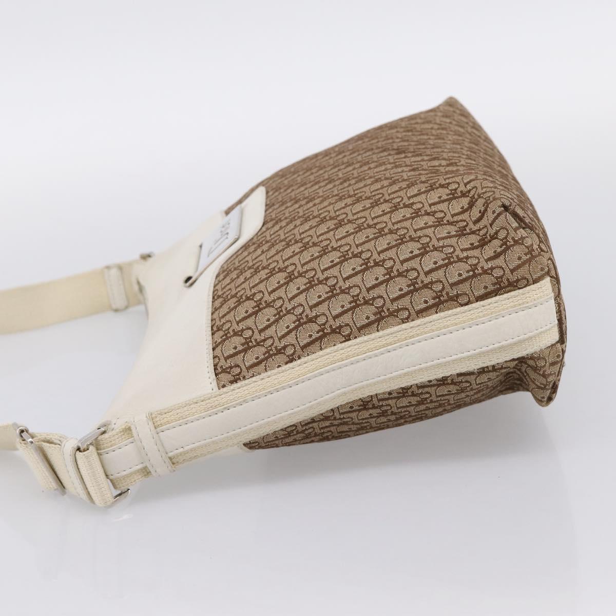 Christian Dior Trotter Canvas Shoulder Bag Beige Silver Auth ka6062A