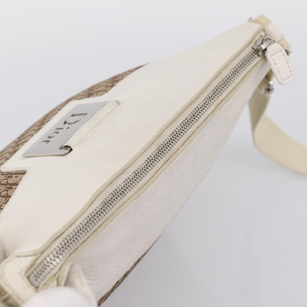 Christian Dior Trotter Canvas Shoulder Bag Beige Silver Auth ka6062A