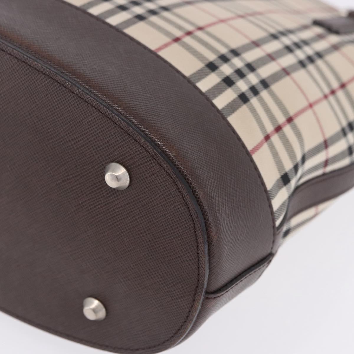 BURBERRY Nova Check Tote Bag Canvas Beige Silver Auth ka6063