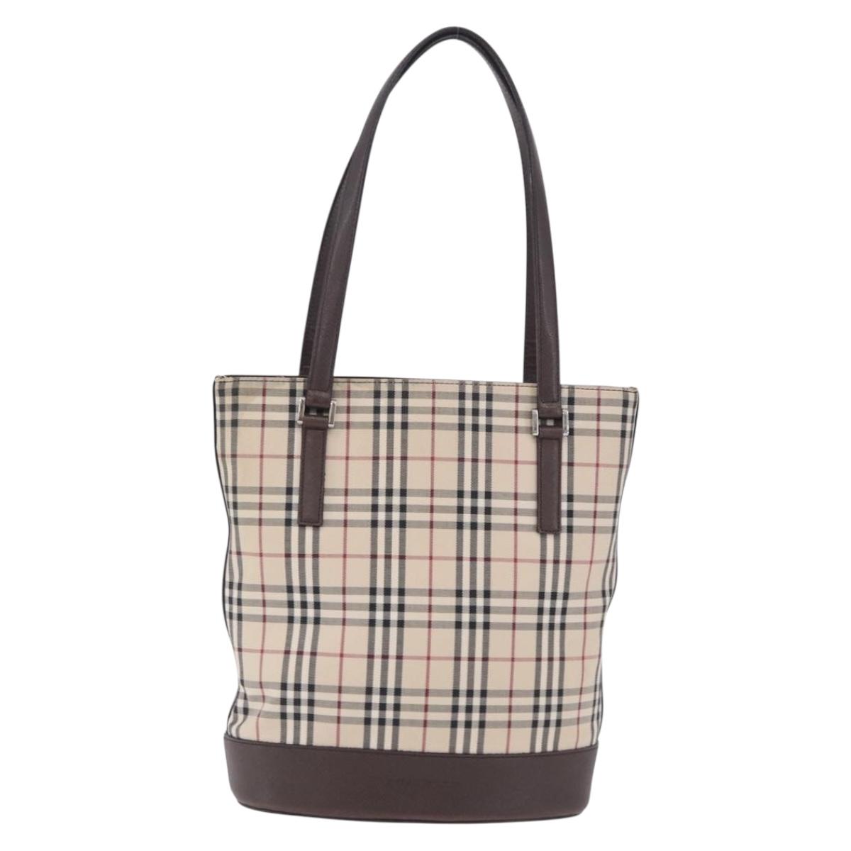 BURBERRY Nova Check Tote Bag Canvas Beige Silver Auth ka6063