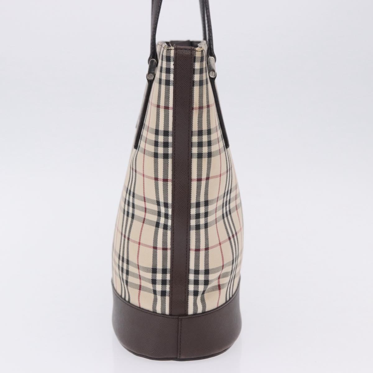 BURBERRY Nova Check Tote Bag Canvas Beige Silver Auth ka6063