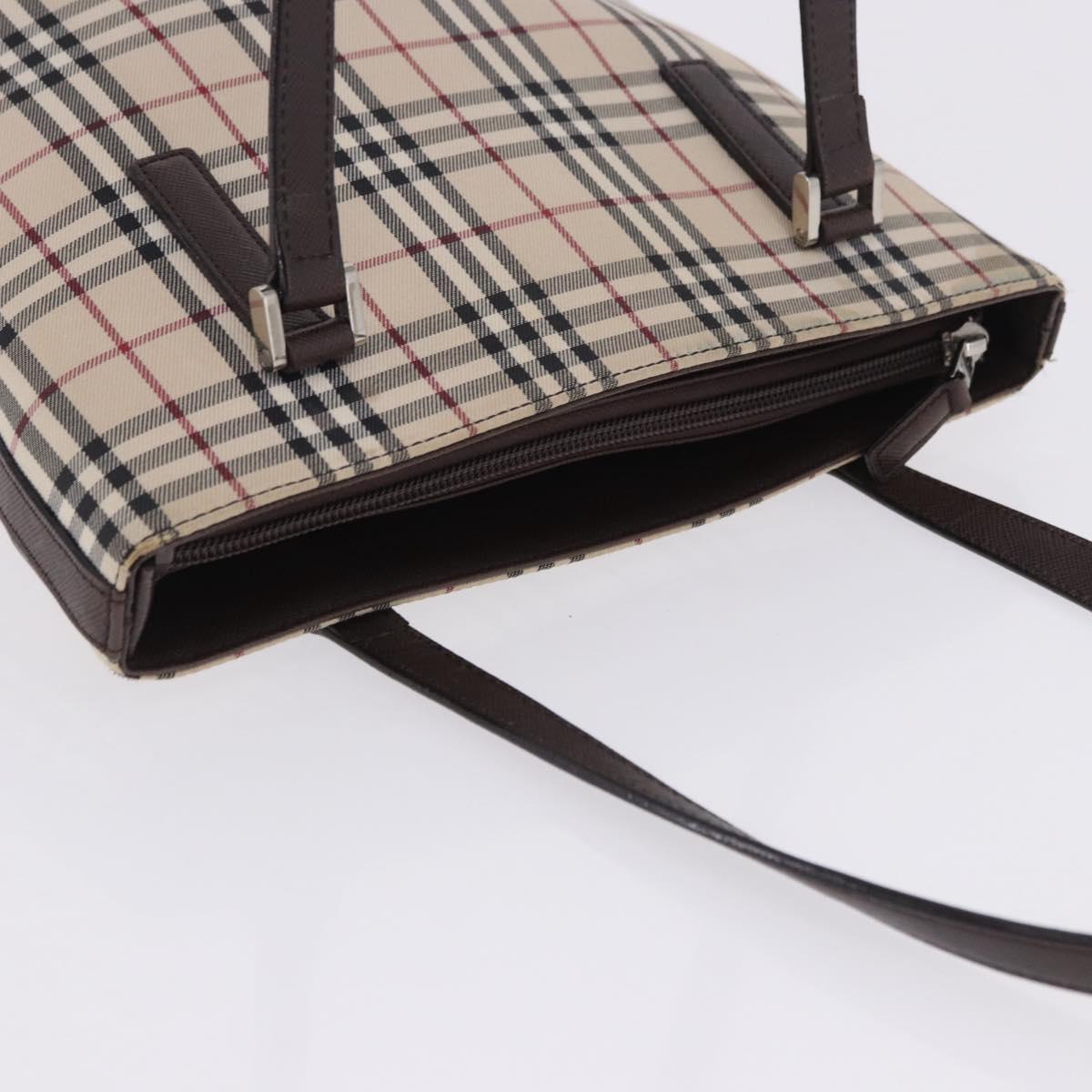 BURBERRY Nova Check Tote Bag Canvas Beige Silver Auth ka6063