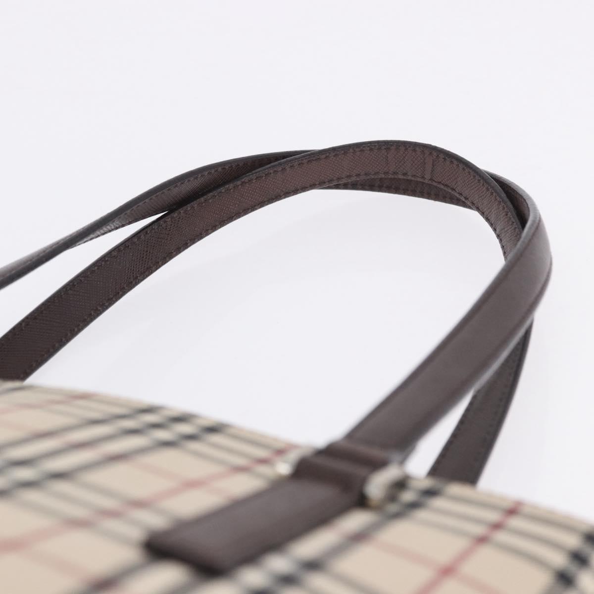 BURBERRY Nova Check Tote Bag Canvas Beige Silver Auth ka6063