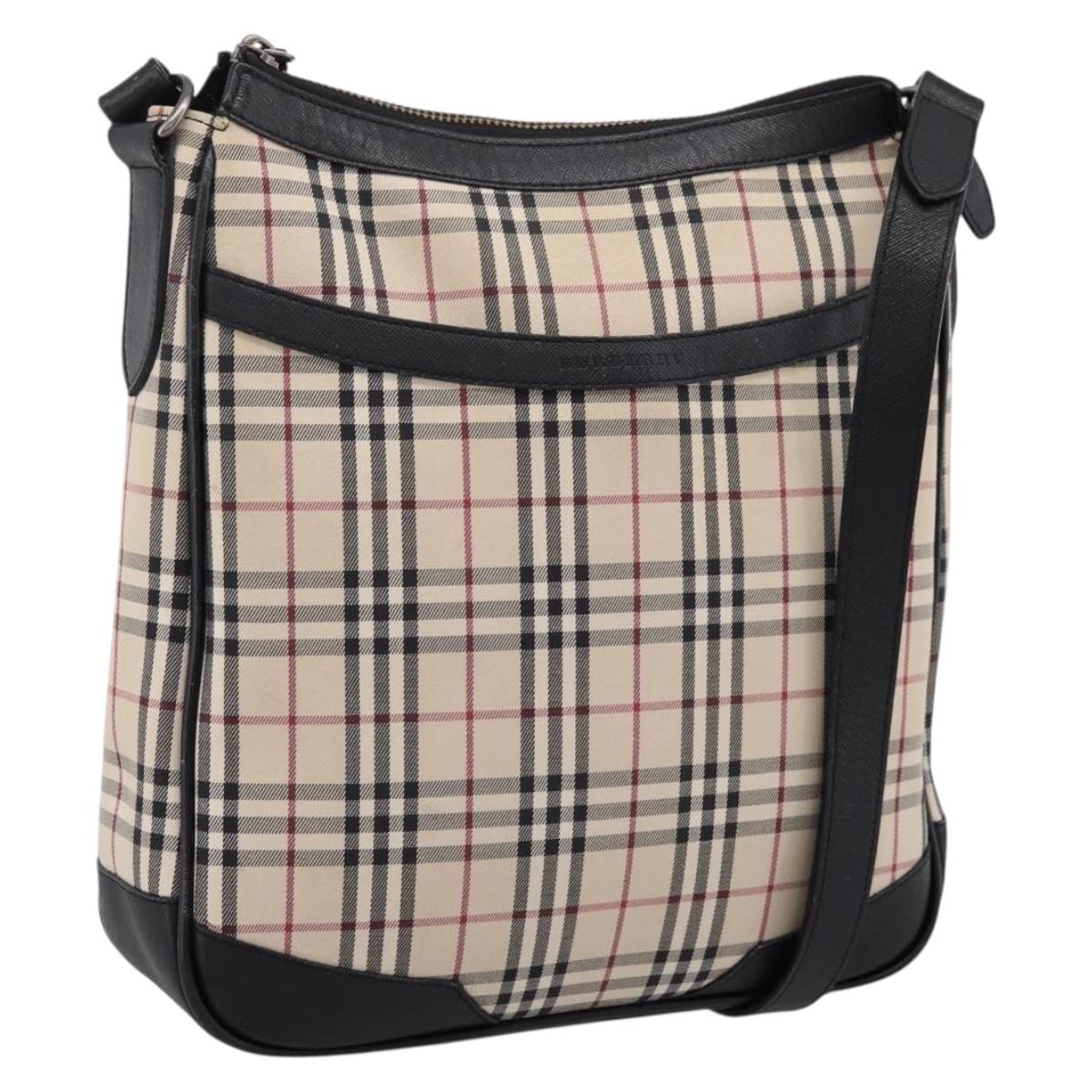 BURBERRY Nova Check Shoulder Bag Canvas Beige Silver Auth ka6064