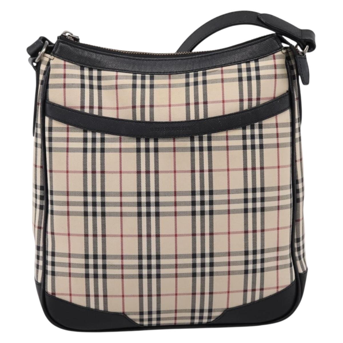 BURBERRY Nova Check Shoulder Bag Canvas Beige Silver Auth ka6064
