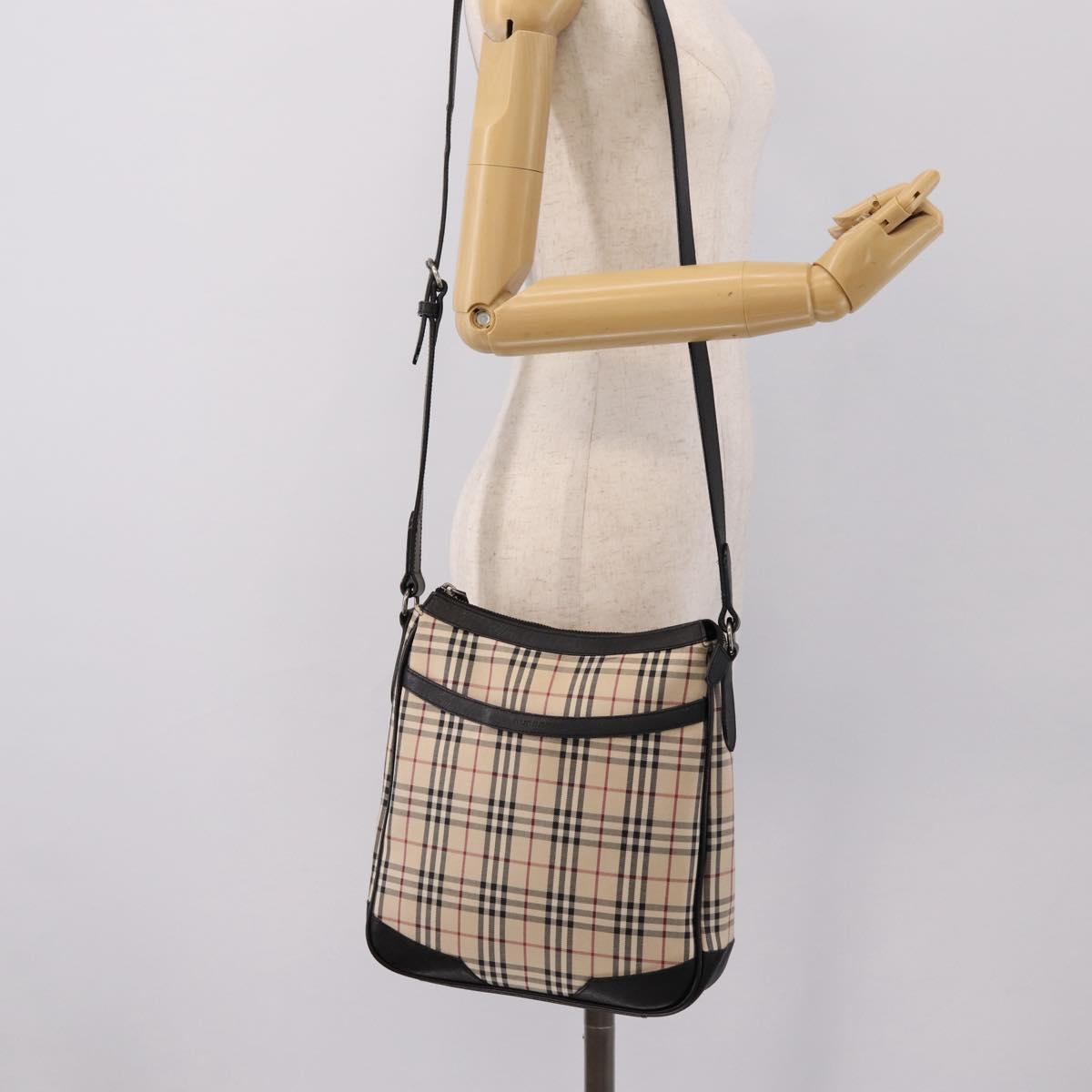 BURBERRY Nova Check Shoulder Bag Canvas Beige Silver Auth ka6064