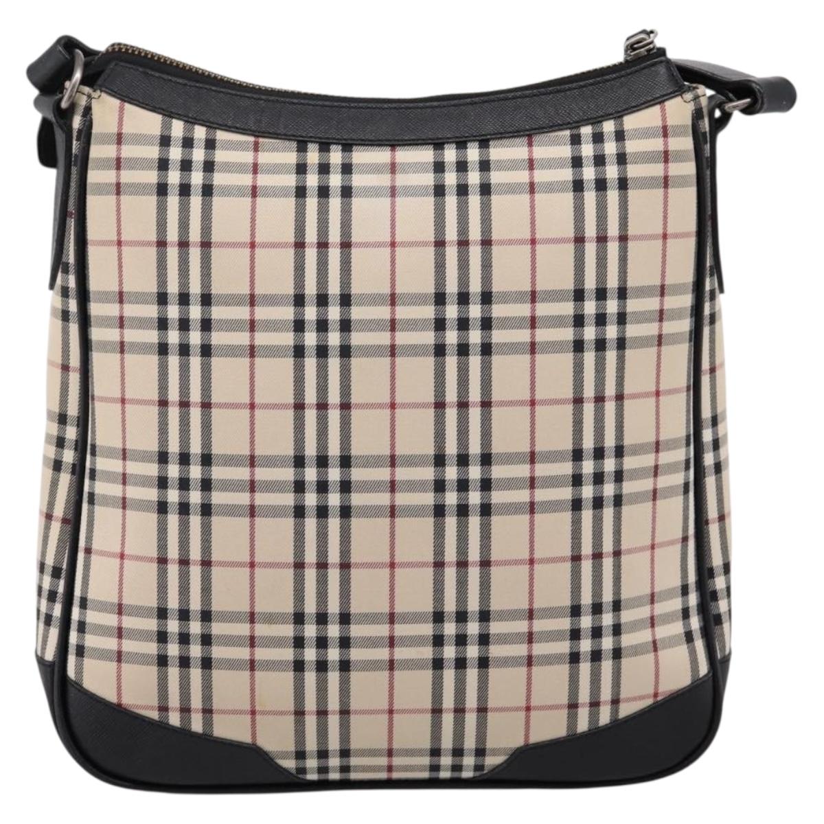 BURBERRY Nova Check Shoulder Bag Canvas Beige Silver Auth ka6064