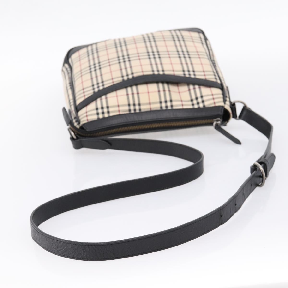 BURBERRY Nova Check Shoulder Bag Canvas Beige Silver Auth ka6064
