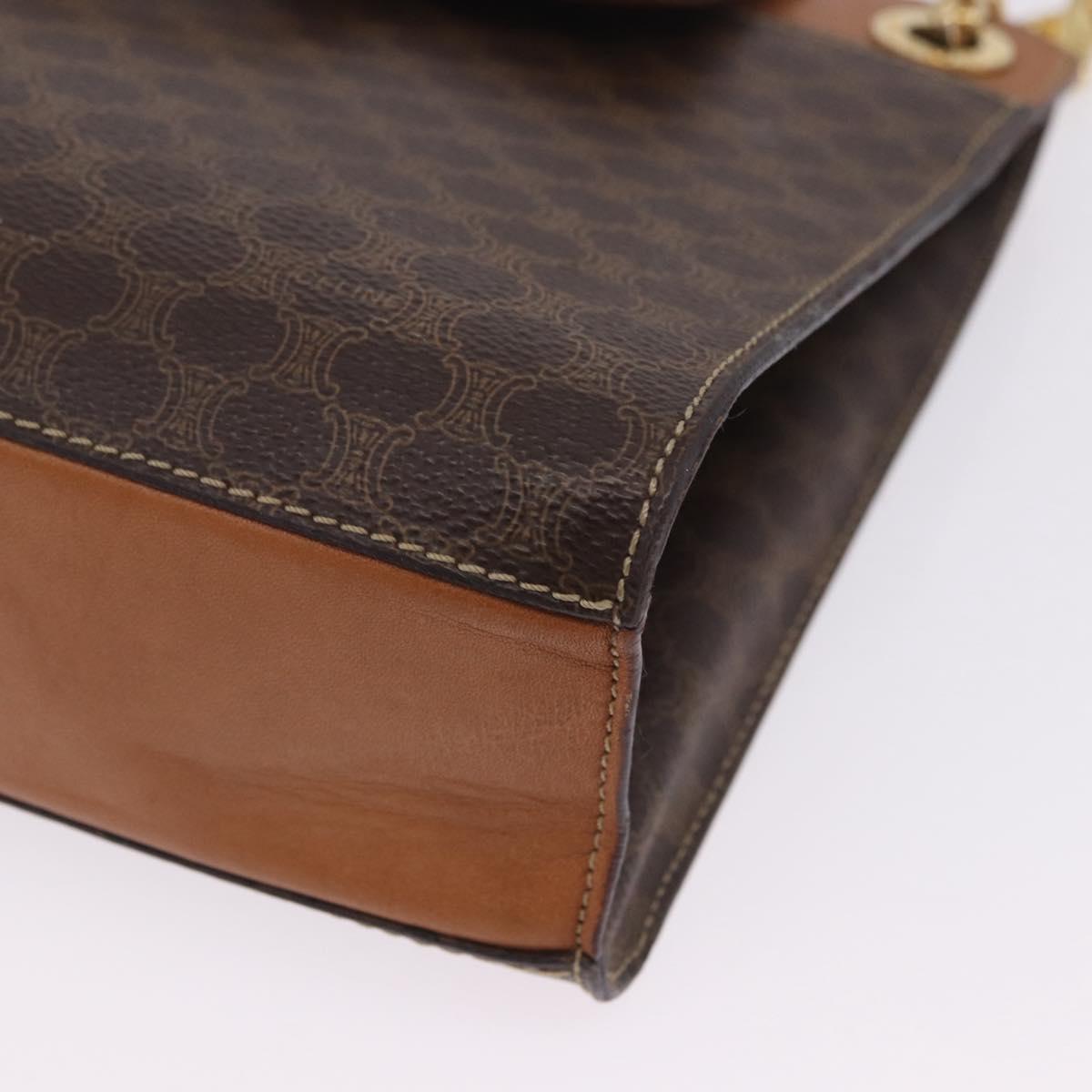 CELINE Macadam Chain Shoulder Bag PVC Leather Brown Gold Auth ka6066