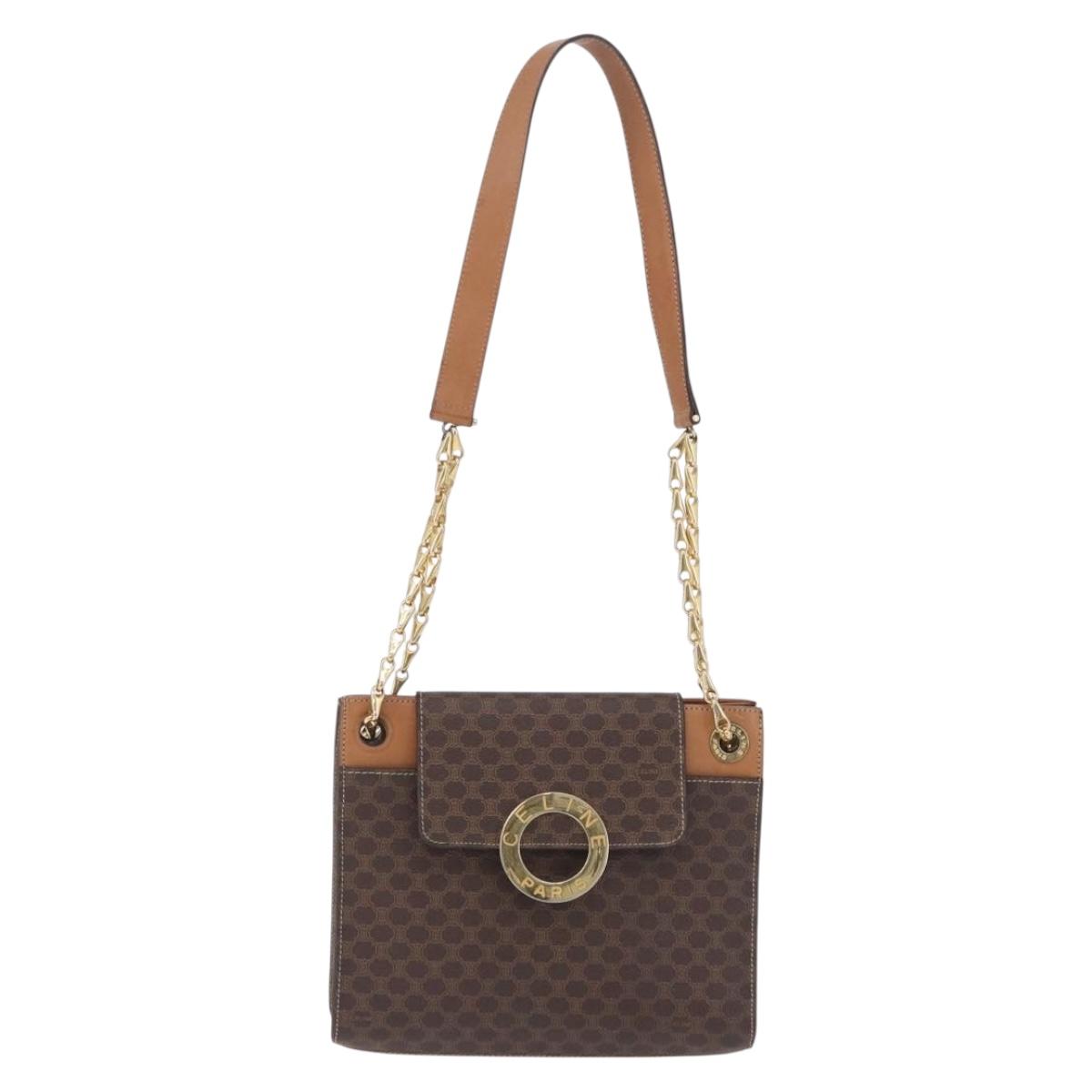 CELINE Macadam Chain Shoulder Bag PVC Leather Brown Gold Auth ka6066