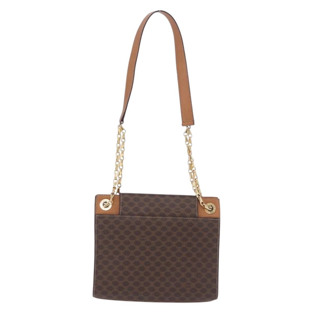 CELINE Macadam Chain Shoulder Bag PVC Leather Brown Gold Auth ka6066