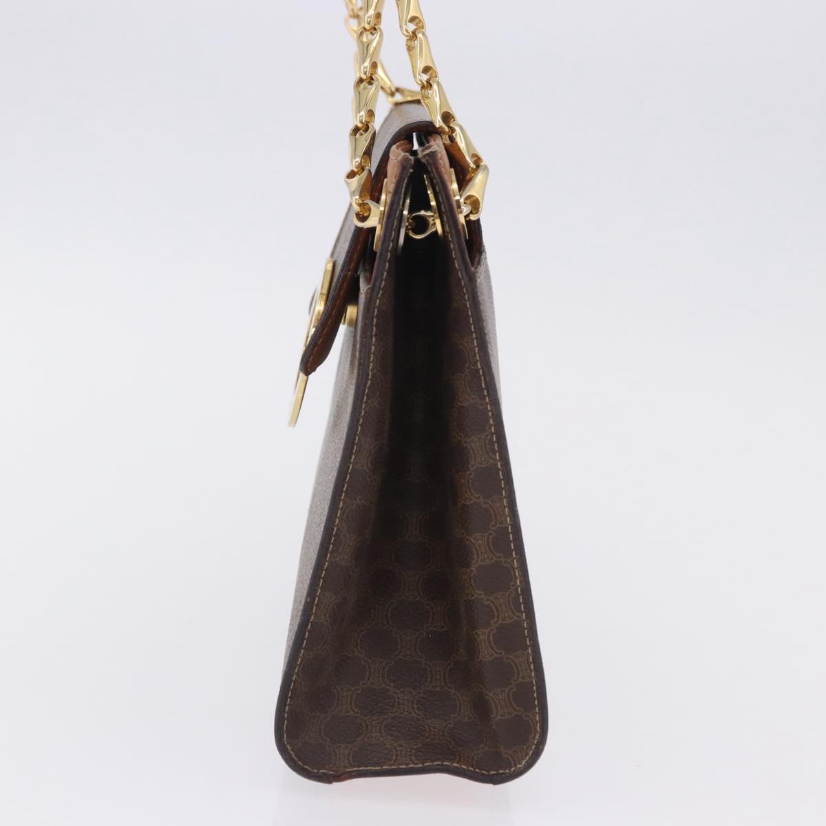 CELINE Macadam Chain Shoulder Bag PVC Leather Brown Gold Auth ka6066