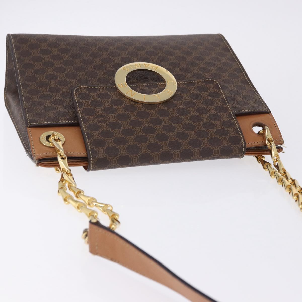 CELINE Macadam Chain Shoulder Bag PVC Leather Brown Gold Auth ka6066