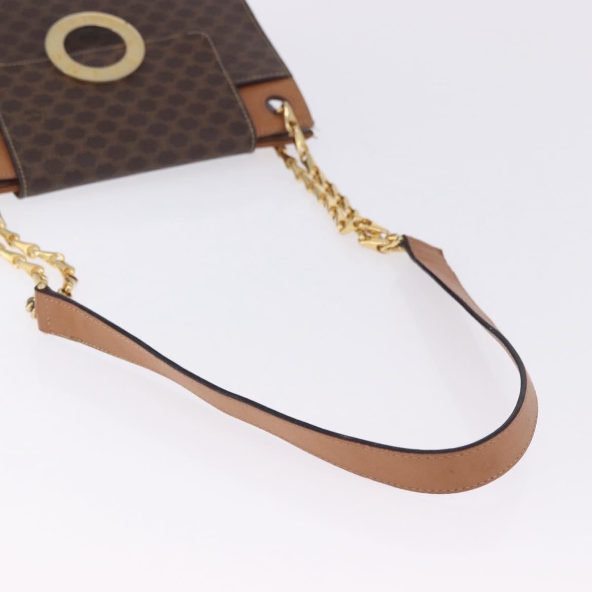 CELINE Macadam Chain Shoulder Bag PVC Leather Brown Gold Auth ka6066