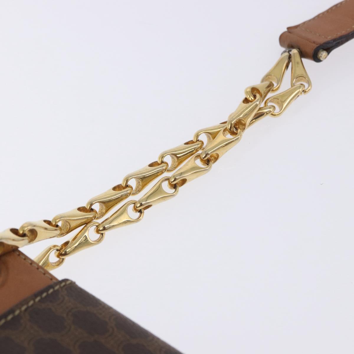 CELINE Macadam Chain Shoulder Bag PVC Leather Brown Gold Auth ka6066