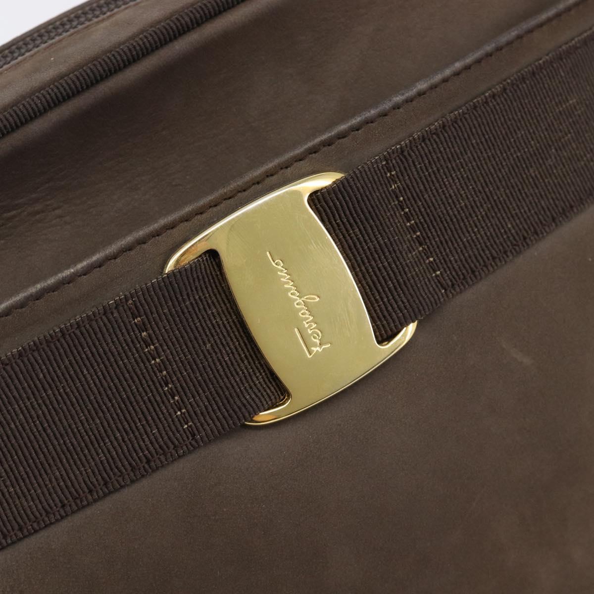 Salvatore Ferragamo Vala Shoulder Bag Suede Brown Gold Tone Auth ka6067