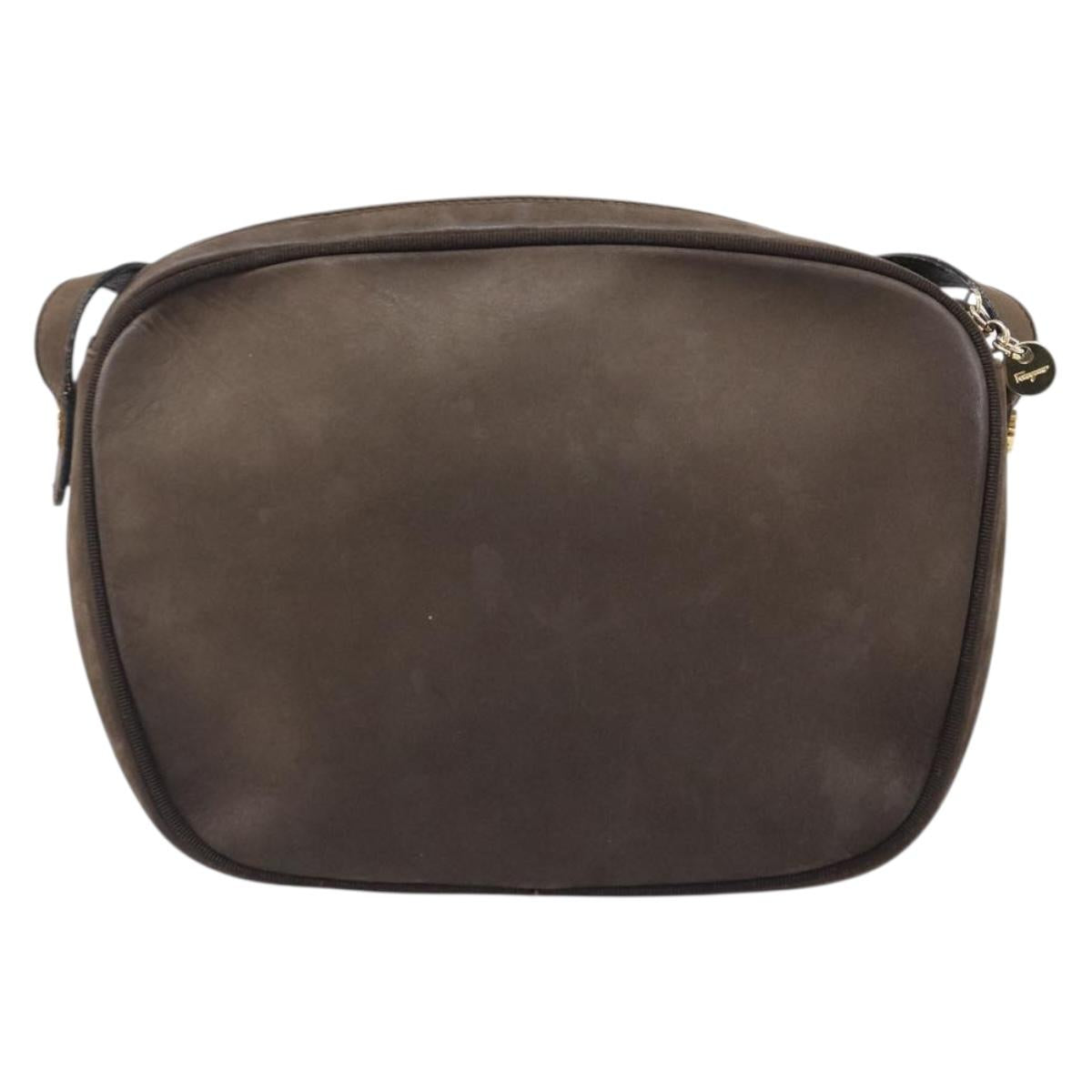 Salvatore Ferragamo Vala Shoulder Bag Suede Brown Gold Tone Auth ka6067