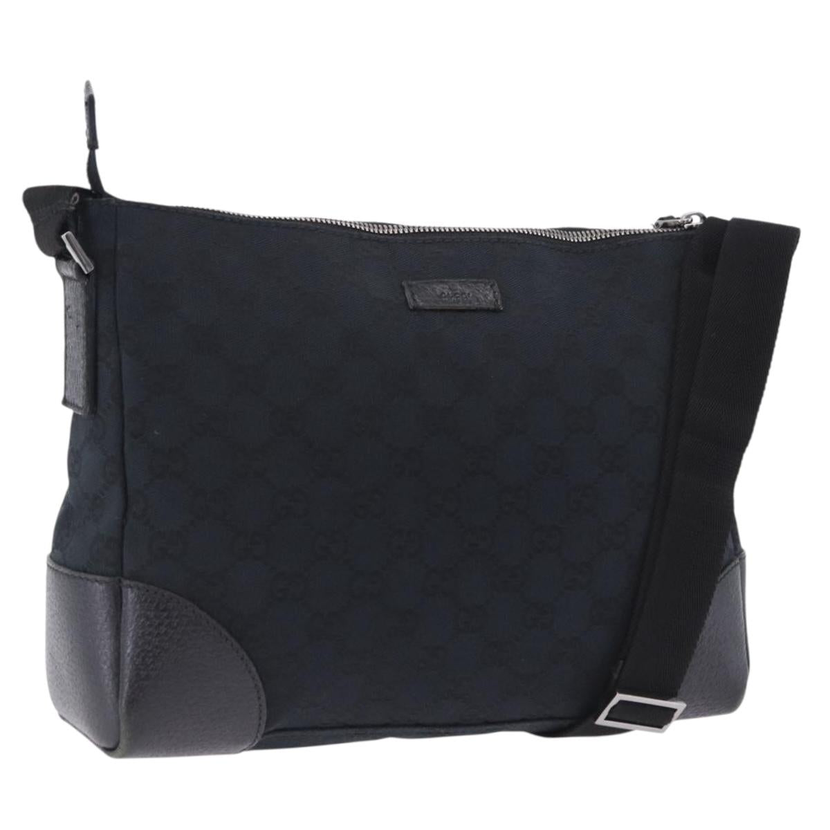 GUCCI GG Canvas Shoulder Bag Black Silver 114273 Auth ka6068