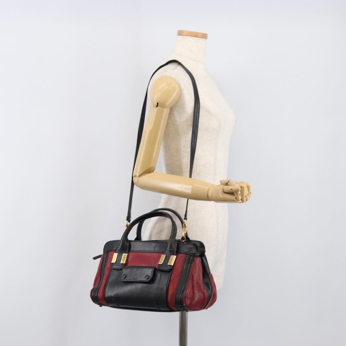 Chloe Alice Hand Bag Leather 2way Red Gold Tone Auth ka6070