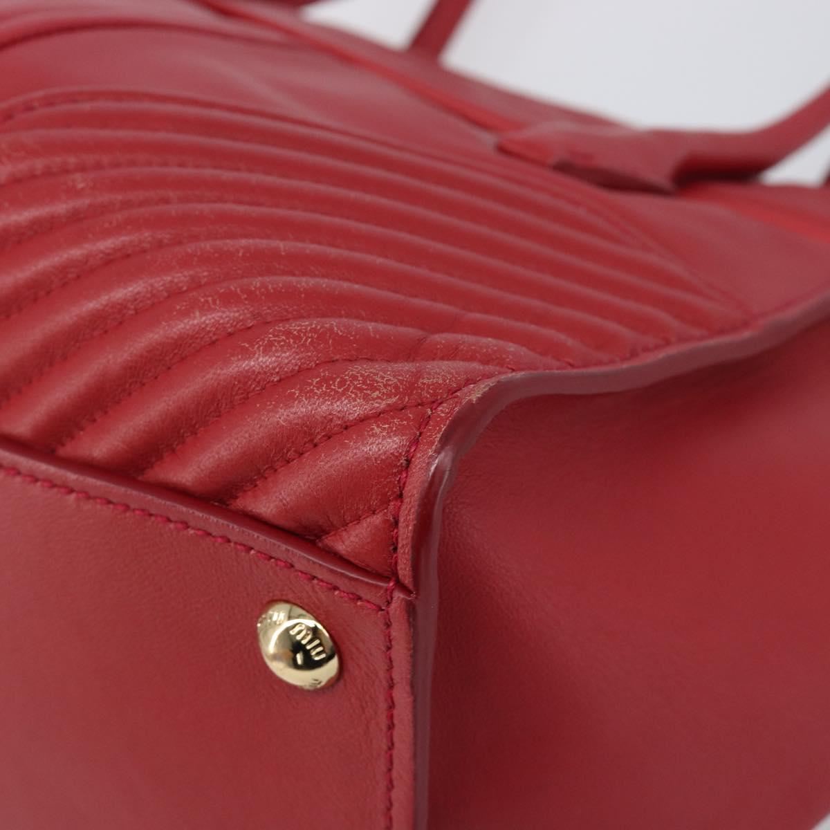 Miu Miu Tote Bag Leather 2way Red Gold Tone Auth ka6072A