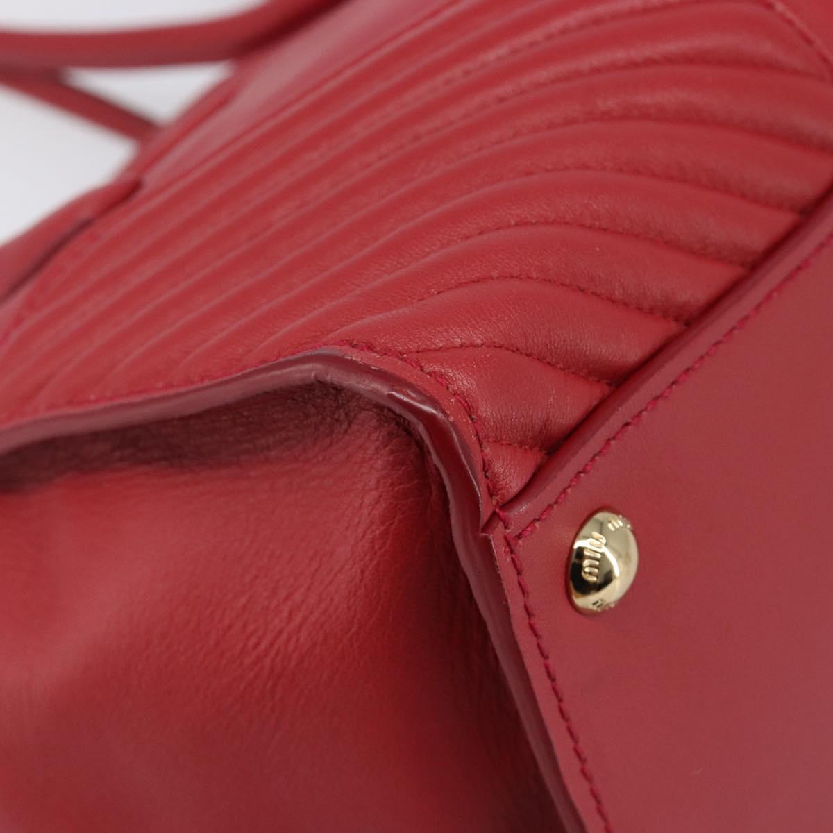 Miu Miu Tote Bag Leather 2way Red Gold Tone Auth ka6072A