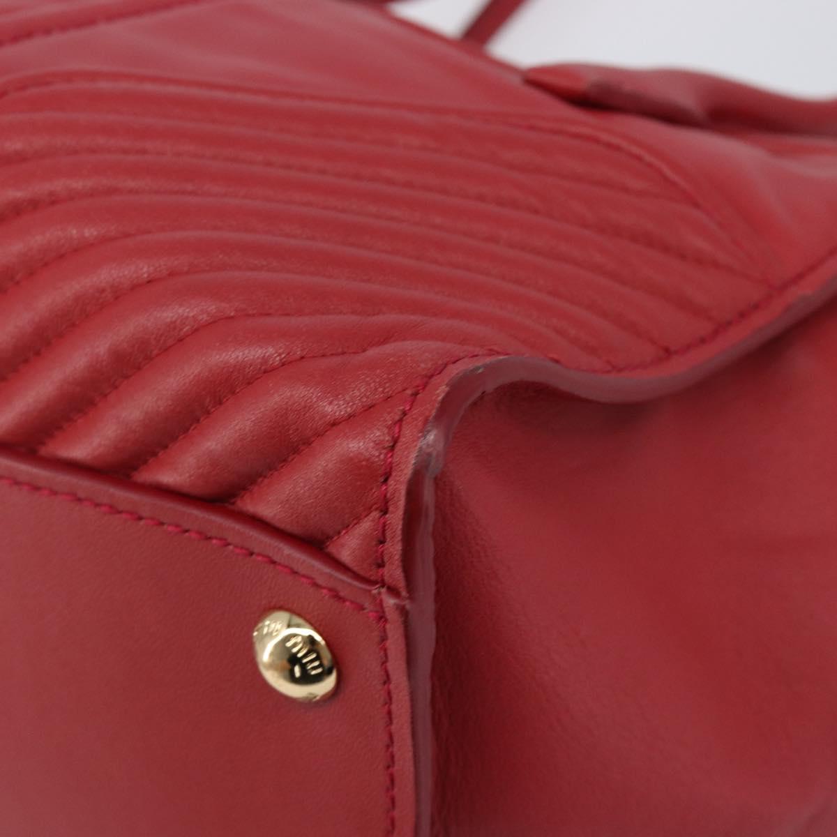 Miu Miu Tote Bag Leather 2way Red Gold Tone Auth ka6072A