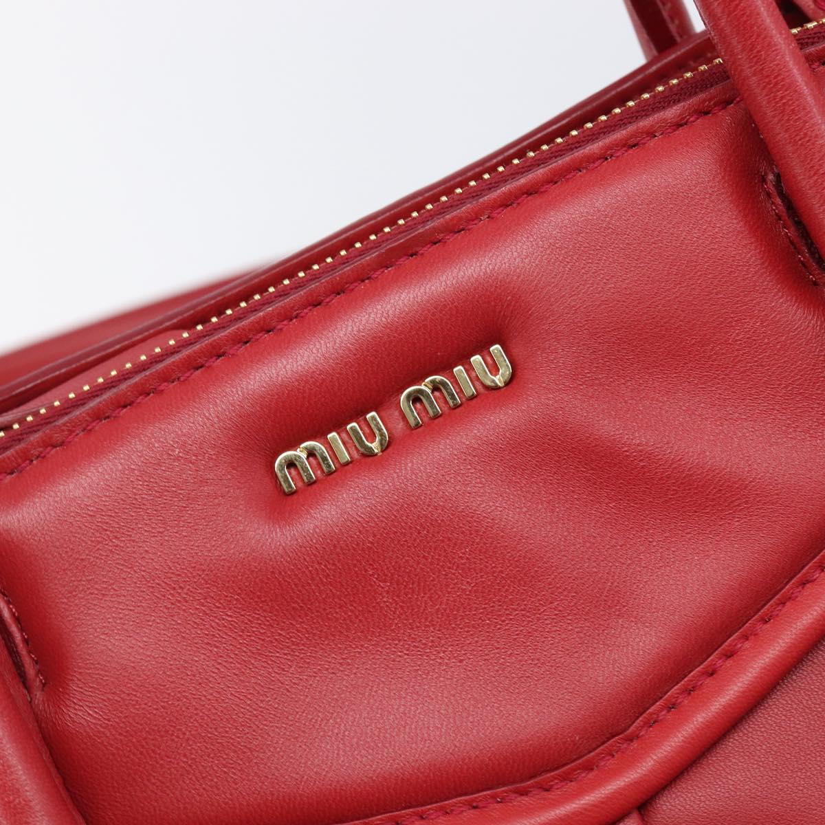 Miu Miu Tote Bag Leather 2way Red Gold Tone Auth ka6072A