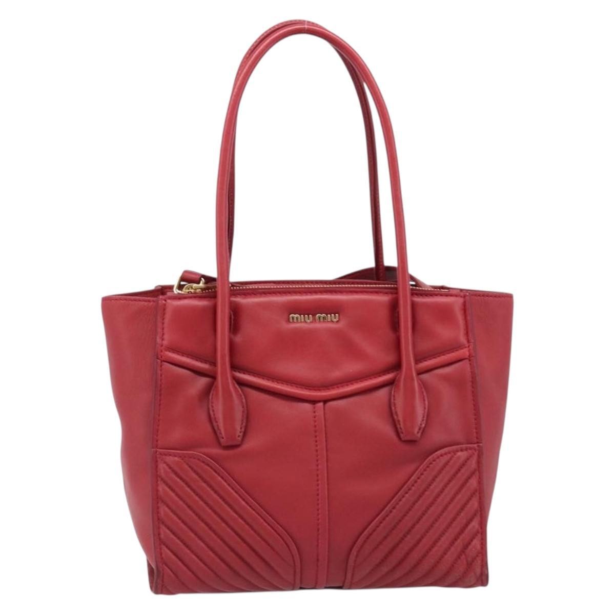 Miu Miu Tote Bag Leather 2way Red Gold Tone Auth ka6072A