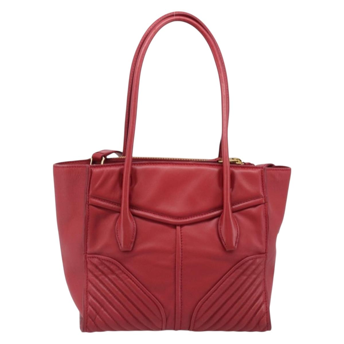 Miu Miu Tote Bag Leather 2way Red Gold Tone Auth ka6072A