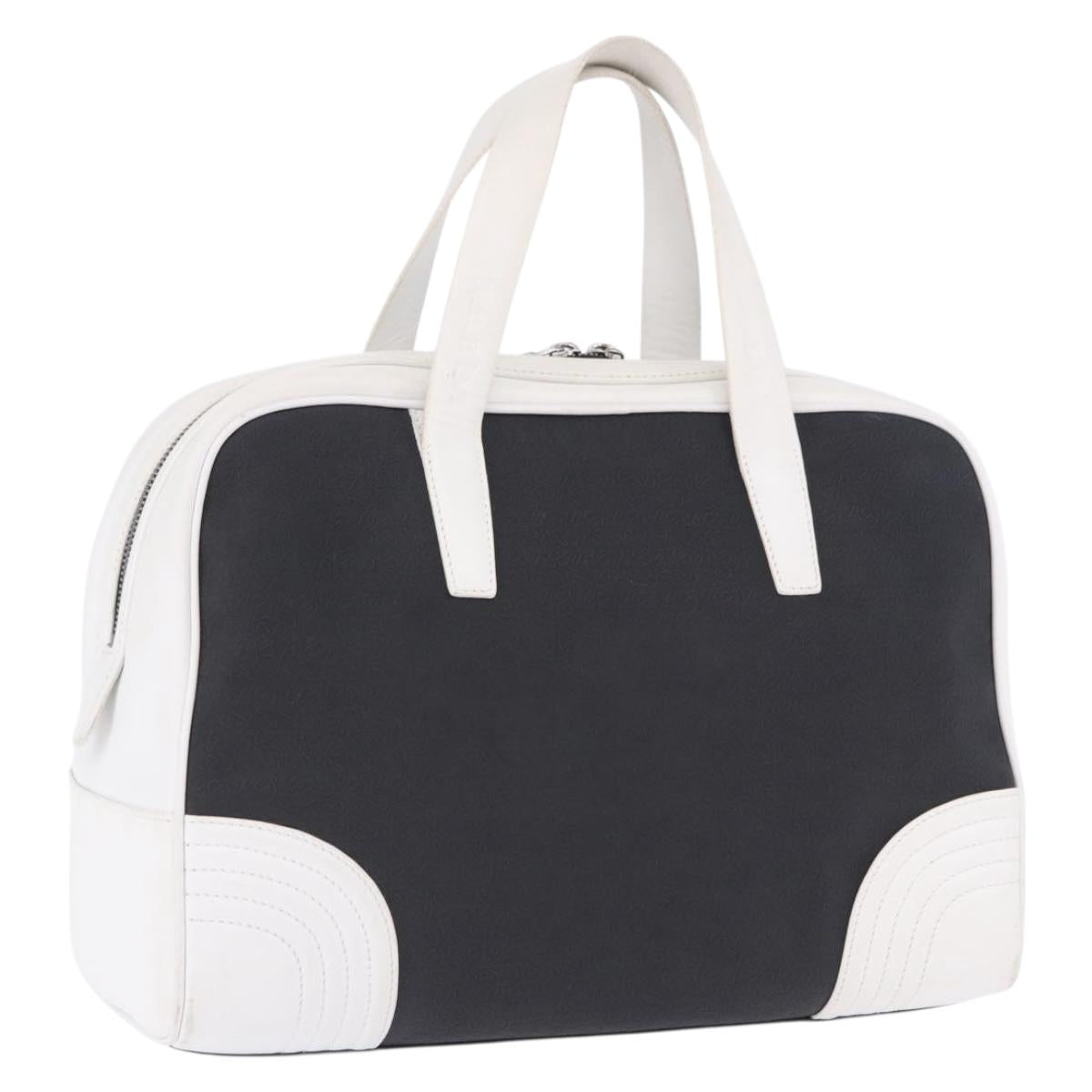 LOEWE Anagram Hand Bag PVC Leather Black White Auth ka6073