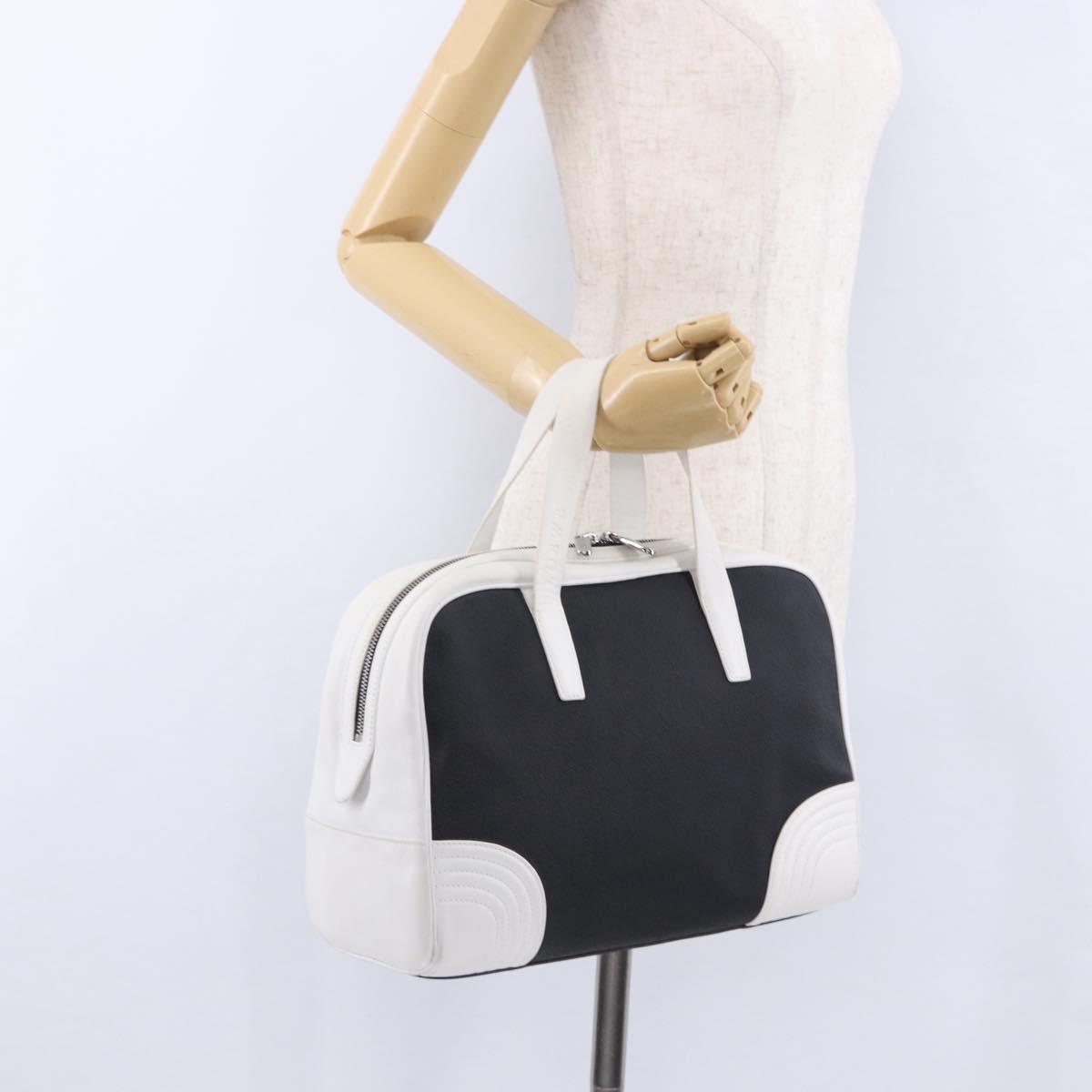 LOEWE Anagram Hand Bag PVC Leather Black White Auth ka6073