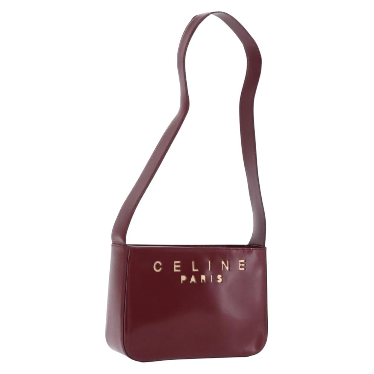 CELINE Shoulder Bag Leather Bordeaux Gold Tone Auth ka6074