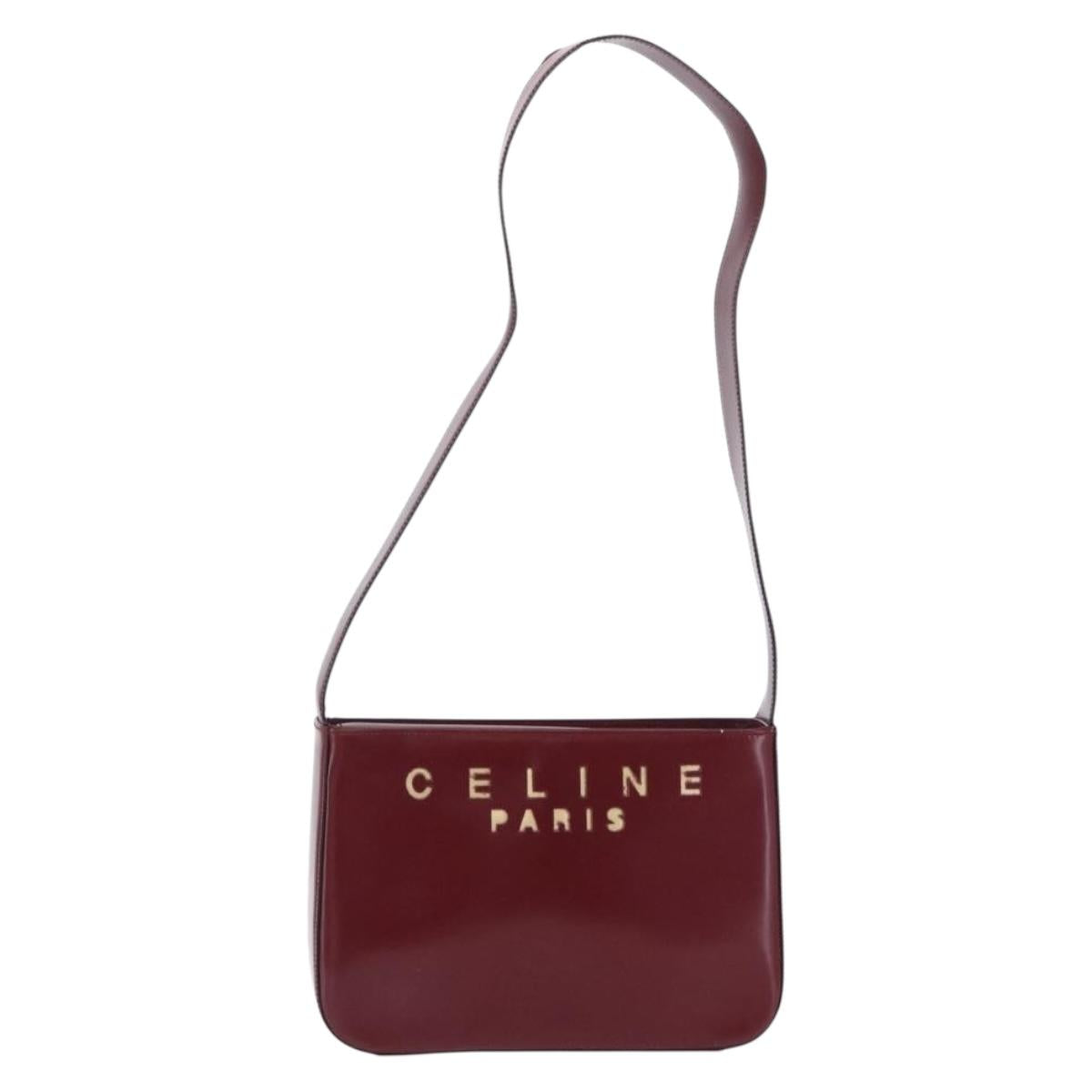 CELINE Shoulder Bag Leather Bordeaux Gold Tone Auth ka6074