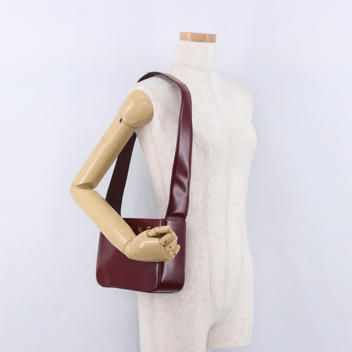 CELINE Shoulder Bag Leather Bordeaux Gold Tone Auth ka6074