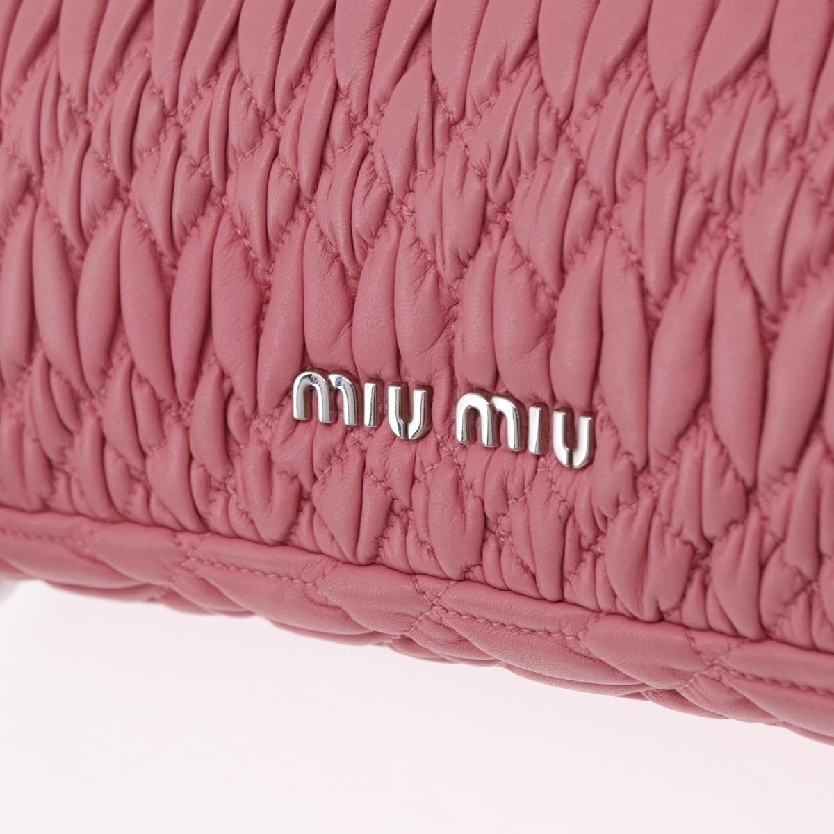 Miu Miu Matelasse Shoulder Bag Leather 2way Pink Silver Auth ka6075M